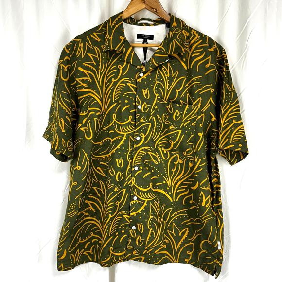Ted Baker Viktor Dark Green Floral Short Sleeve Button Down Men's 5 (US L) NWT - Picture 2 of 9